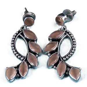 Wholesale Oxidized <b>Silver</b> <b>Dangle</b> <b>Earrings</b> Peach Gemstone for Women | Hot Selling Ready Stock Fast Shipping - Product Image 1