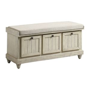 Panca contenitore resistente in legno massello con finitura bianca e rivestimento beige, seduta ribaltabile, per casa e camera da letto, con seduta imbottita in schiuma - Product Image 4