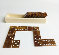 Jeu de dominos double six en résine écologique fait main, design marbré brun antique, par FASHION CRAFT, 5x2,5 cm