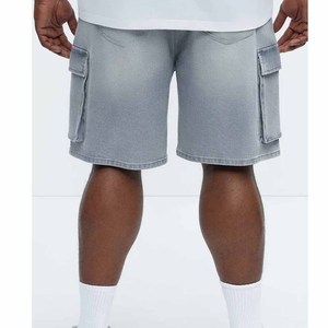Light Blue Washed Denim <b>Shorts</b> Back Flap Pockets Carpenter Denim <b>Shorts</b> Vintage Hip Hop <b>Wide</b> <b>Leg</b> Baggy <b>Shorts</b> - Product Image 4