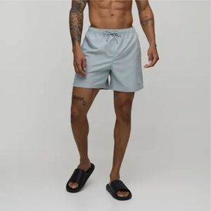 High Quality Men's Light <b>Blue</b> Solid Board Shorts Quick Dry Drawstring Casual Swimwear Short Length Mid Waist Polyester Shorts - Product Image 1