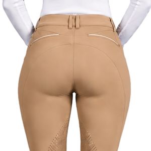 Culotte d'équitation professionnelle pour femme, beige nude, taille haute, extensible, avec grip en silicone et assise intégrale - Product Image 5