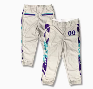 Teal Polyester Athletic Pants With Purple Star Stripes Elastic Waist Breathable Unisex All Seasons Sports Wear - Product Image 2