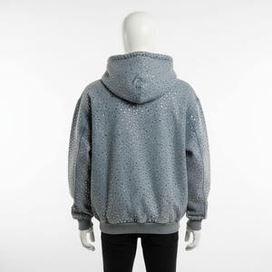 Mens Grey Rhinestone <b>Zip</b> Up Hoodie Full <b>Zip</b> <b>Hooded</b> Sweatshirt Sparkly Crystal Studded Jacket Streetwear - Product Image 5