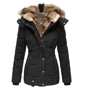Mantic Enterprises Women's Quilted Parka <b>Jacket</b> Breathable Genuine <b>Leather</b> Shell Animal Print Fur Trim Zipper Closure Winter - Product Image 2