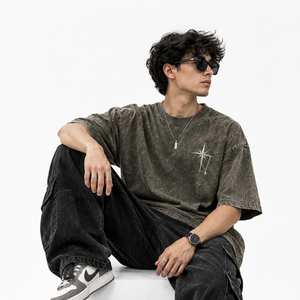 เสื้อยืด Nexfit Oversized Vintage สีน้ำตาลฟอก 100% ผ้าฝ้าย ระบายอากาศ แห้งเร็ว สไตล์สตรีทแวร์ลำลอง แขนสั้น สำหรับทุกเพศ ลายเข็มทิศ - Product Image 5