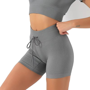 Shorts de yoga de cintura alta con cordón y bolsillos, de color sólido, para gimnasio y fitness, para mujer. - Product Image 3