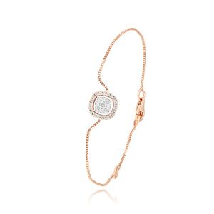 Bracelet chaîne en or rose avec halo de diamants de laboratoire taille coussin - Product Image 1