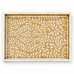 Bandeja de servir con incrustaciones de hueso fabricada en India, con diseño de mosaico hecho a mano y acabado elegante para uso en el hogar, restaurantes y hoteles, en venta. - Product Image 5