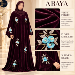 Tela de Terciopelo con Lentejuelas Turquesa y Diseño Floral en Color Borgoña Vino Intenso |   Adornos de Perlas y Cuentas Doradas para la Confección de Abayas Elegantes - Product Image 5