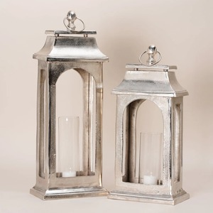 โคมไฟโลหะสีเงิน ชุด 2 ชิ้น พร้อมกระจกใสสำหรับตกแต่งบ้าน - Product Image 1