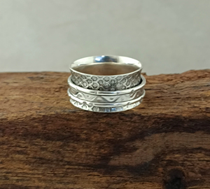 925 Sterling Silver Amethyst Bezel Setting Classic Style Embossed Pattern <b>Spinner</b> <b>Ring</b> Handcrafted Anti-Anxiety Meditation Fine - Product Image 3