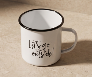 แก้วเคลือบโลหะพิมพ์ลายตัวอักษร "Lets Go Outside" พร้อมโลโก้สั่งทำ แก้วกาแฟโลหะสีขาว โรงงานผลิตโดยตรง ขายส่ง รับสมัครพันธมิตร - Product Image 3
