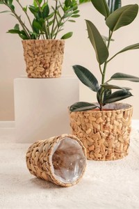 Pots de rangement au sol en jacinthe d'eau de style rétro, sculptés à la main, avec poignées, tressés à la main, écologiques, fabriqués au Vietnam - Product Image 4