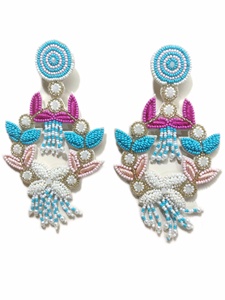 Boucles d'oreilles pendantes classiques rouges en U, multicolores, élégantes, uniques, style bohème, fantaisie, bijoux à motifs, perles, pour femme, mariage - Product Image 4