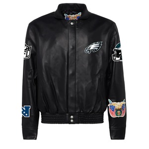เสื้อแจ็คเก็ตหนังแท้ทั้งตัว ฟิลาเดลเฟีย อีเกิลส์ สีดำ - Product Image 1