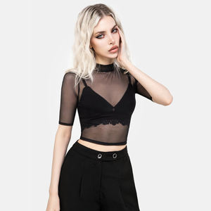 Top Deportivo Corto de Malla Sexy con Logotipo Personalizado, de Secado Rápido, para Mujer, Camiseta Deportiva de Manga Corta para Fitness - Product Image 6