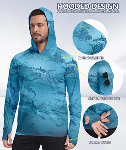 เสื้อกันแดดสำหรับผู้ชาย น้ำหนักเบา ป้องกันแสงแดด UPF 50+ พร้อมฮู้ดและหน้ากาก ผลิตจากโพลีเอสเตอร์ 100% ไซส์ใหญ่ เหมาะสำหรับตกปลา - Product Image 4