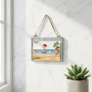 Iron and glass Rectangle Photo <b>Frame</b> With Hanging suede decorative <b>wall</b> picture <b>frame</b> with gray finish - Product Image 1