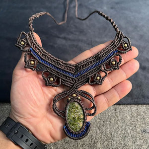 Handmade Labradorite Macrame <b>Statement</b> <b>Necklace</b> Green Blue Flash Natural Gemstone Boho Healing Crystal Adjustable Cord Jewelry - Product Image 4