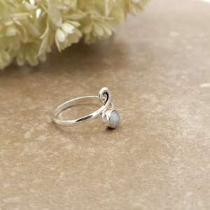 Brass Adjustable Rainbow Moonstone Bezel Set Unisex <b>Ring</b> Handcrafted 925 Sterling Silver Spiral Wrap Vintage Boho <b>Statement</b> <b>Ring</b> - Product Image 3
