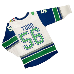 Camiseta de Hockey sobre Hielo para Hombre de los Vancouver Canucks, Apliques de Tela, Blanco, Azul y Verde, Manga Larga, Corte Regular, Ropa Deportiva para Adultos - Product Image 6