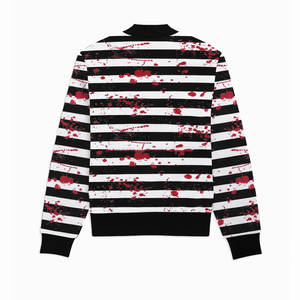 Sudadera de Forro Polar con Cierre de Cremallera de un Cuarto para Hombre, Rayas Blancas y Negras, Estampado Rojo en Aerosol, Cuello Alto, Ajuste Holgado, Estilo Urbano de Invierno - Product Image 2