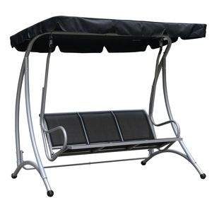 Banc balançoire d'extérieur noir pour 3 personnes avec support et auvent réglable pour jardin ou terrasse au bord de la piscine - Product Image 1