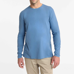 Camiseta de Manga Larga con Cuello en V para Hombre, Nueva Moda, Transpirable, Color Sólido, 100% Algodón Jersey, Ecológica, de Secado Rápido, Informal - Product Image 4