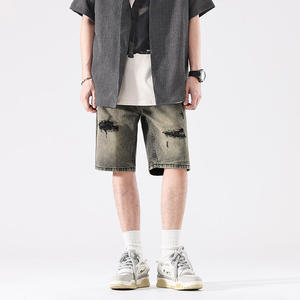 Shorts en jean premium pour homme 2025 avec poches, motif uni, écologiques, taille mi-haute, style hip-hop, teinture unie, décontractés - Product Image 3