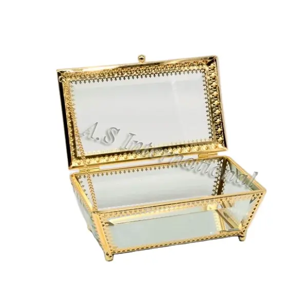Modern Decorative Glass With Metal Jewelry Box for Necklace Jewellery Ring Storage Box