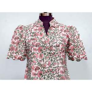 Nouvelle arrivée, robe mi-longue indienne style A, décontractée, pour soirée, robe d'été pour femme, une pièce, confortable au quotidien, 100% coton pur, imprimé floral Kangura - Product Image 2