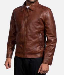 Nueva Llegada 2026 Chaqueta de Cuero Marrón Encerado OEM de Alta Calidad, Transpirable y Personalizada, con Cuello Vuelto y Efecto Desgastado de Piel de Oveja - Product Image 1