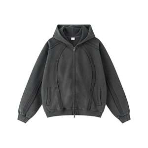 Sudadera con capucha unisex extragrande con cremallera, efecto acid wash y rayas, forro polar, estilo casual, streetwear, hip hop, con logo personalizado - Product Image 1