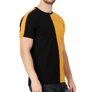 T-shirt pour homme 100% coton, léger, surdimensionné, jaune et noir, design bicolore personnalisé, service OEM - Product Image 5