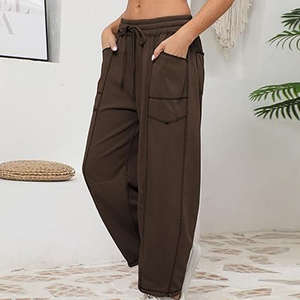 Pantalones de chándal cargo holgados de algodón 100% teñido en prenda, de cintura alta con cordón, de pierna ancha, informales, de moda en TikTok para mujer, ideales para primavera. - Product Image 3