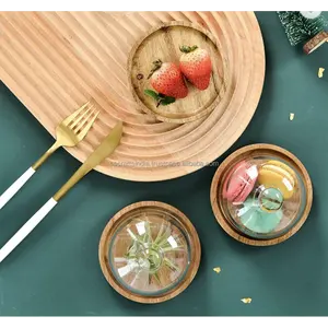 Plateau de service à gâteaux en bois d'acacia écologique avec couvercle en dôme en acrylique, porte-dessert et présentoir, outils pour gâteaux - Product Image 2