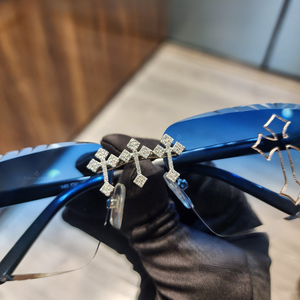 Moissanite Cross Limited Edition Branded Fully Customized Diamond Blue Shade <b>Rimless</b> Square Light Weight UV400 <b>Sunglasses</b> Unisex - Product Image 4
