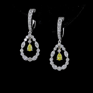 Vivid Yellow Pear Lab Grown Diamond Drop <b>Earrings</b> Vintage <b>Wedding</b> Fancy Diamond 10K 14K 18K Gold 925 935 <b>Silver</b> - Product Image 1
