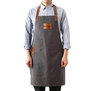 Tablier classique en toile avec bretelles en cuir, tablier de travail durable pour la cuisine et l'utilisation en café - Product Image 1
