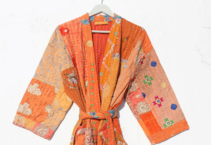 Batas Kimono de Algodón Bordado Kantha para Mujer, Tallas Grandes, Estilo Patchwork, para Verano y Otoño, Ropa de Playa - Product Image 4
