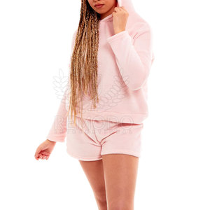 Conjunto de Sudadera con Capucha y Pantalones Cortos de Dos Piezas para Mujer, Diseño Personalizado al por Mayor, Mangas Acanaladas, Material de Algodón de Secado Rápido - Product Image 3