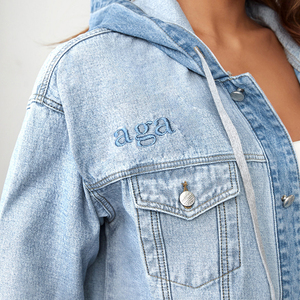 Oem Women's Hooded <b>Denim</b> Jean <b>Jacket</b> Women Casual Outwear Fall Button up Coat <b>Denim</b> <b>Jacket</b> for Ladies - Product Image 6