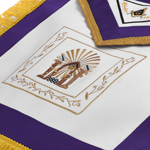 Tablier de Maître Maçon de Loge Bleue - Ruban Violet avec Broderie Machine et Pompons - Product Image 4
