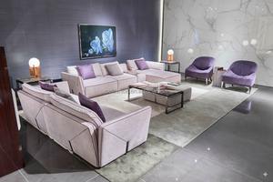 Ensemble de salon <span class=keywords><strong>moderne</strong></span> et élégant avec canapé modulaire <span class=keywords><strong>gris</strong></span> et fauteuils violets - Product Image 2
