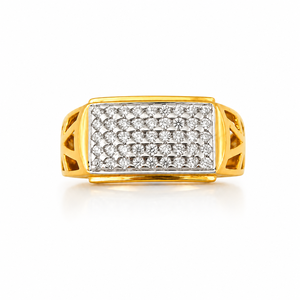 18K Yellow Gold <b>Mens</b> Diamond Cluster <b>Ring</b> Rectangular Top Modern Geometric Design Luxury Wedding Party Daily Wear Gift High - Product Image 1