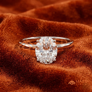 Elegant 925 Sterling <b>Silver</b> Oval Cut Solitaire Diamond Engagement <b>Ring</b> with Classic <b>Plain</b> Band for Women - Product Image 1