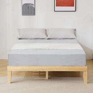Letto Contemporaneo Matrimoniale e Singolo in Legno di Pino con Colore Naturale 202*151*30.5cm, Superficie Verniciata - Product Image 1
