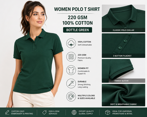 Primora Global Women's Shirt 100% Cotton 220 GSM Knitted Short Sleeve Breathable Solid Color Casual Long Wear Bottle Green - Product Image 1