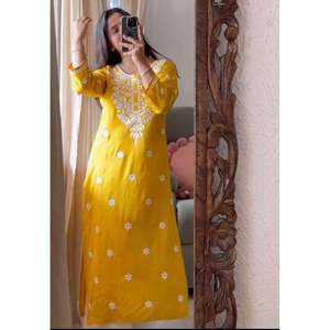 งานปักผ้าฝ้ายผ้าเรยอนพร้อมมัสตาร์ดพาลาซโซดีไซน์เนอร์ - Product Image 1